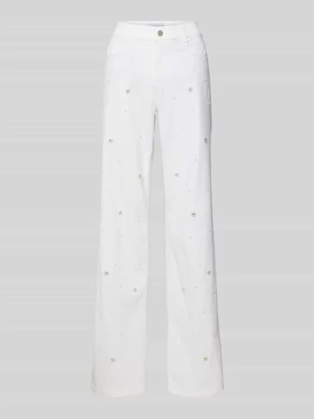 Jeansy o kroju wide fit z perełkami i dżetami Angels białe