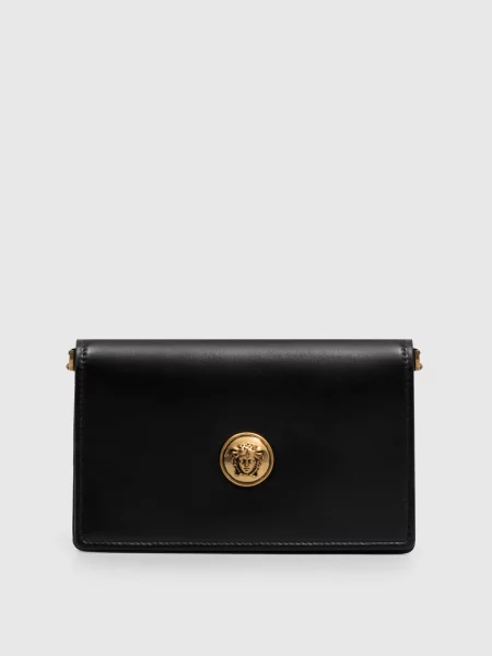 Шкіряна сумка крос-боді Emblème Versace чорна