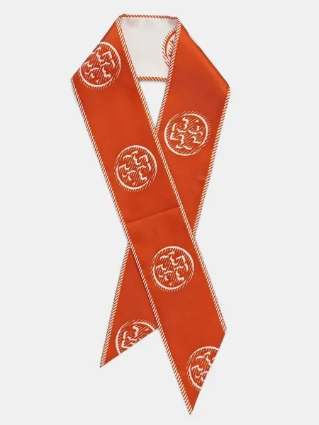 Тънък шал с коприна Tory Burch Medallion с десен оранжево