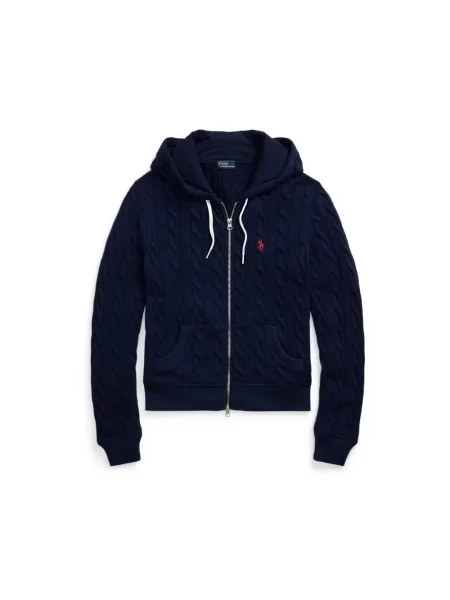 Dzianinowy kardigan Polo Ralph Lauren z kapturem niebieski