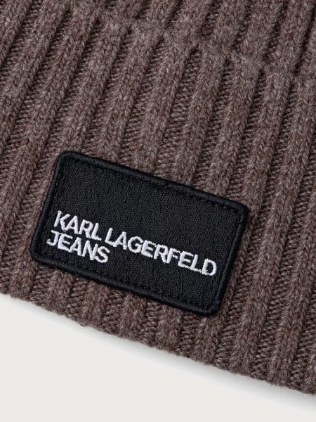 Karl Lagerfeld Jeans kapa z dodatkom kašmirja rjava