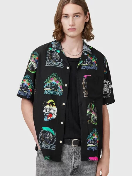 Риза AllSaints GNAR със свободна кройка черно