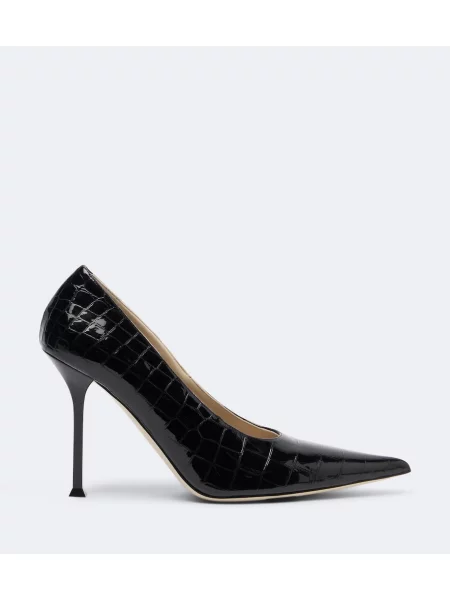 Pantofi cu toc Christen din piele cu model piele de șarpe negru