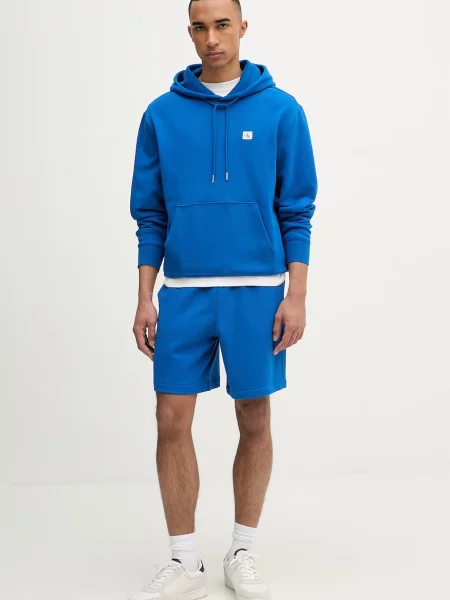 Calvin Klein Jeans pulover s kapuco bombažen modra