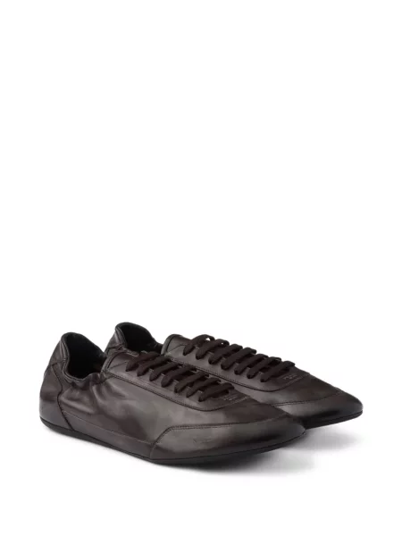 Sneakerși Prada cu șireturi din piele maro