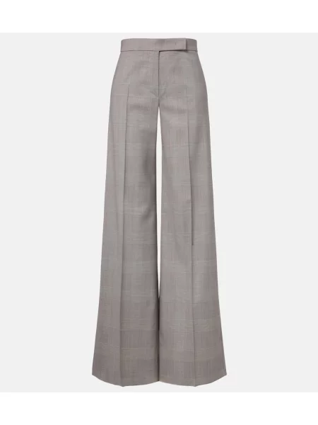 Pantaloni Max Mara de lână în carouri gri