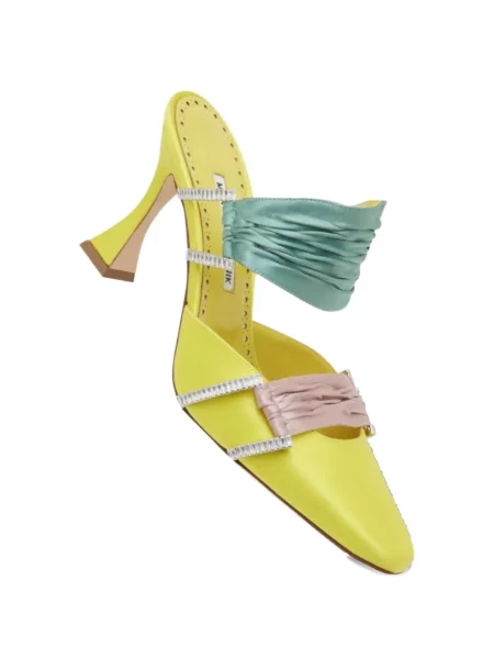 Papuci tip mules Manolo Blahnik plisate galben