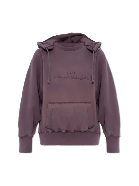 Bluza z kapturem Maison Margiela z kapturem z logo fioletowa