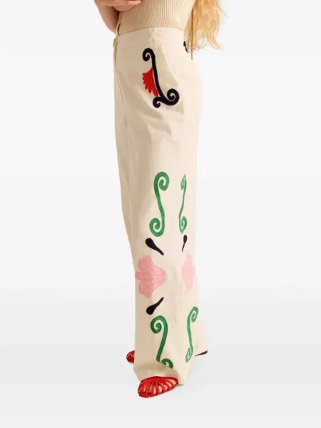 Pantaloni Carolina K cu broderie alb