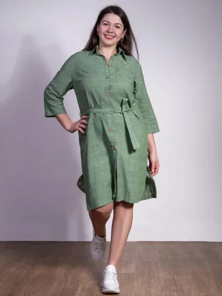 Лляна Сукня міді Nita оливковий