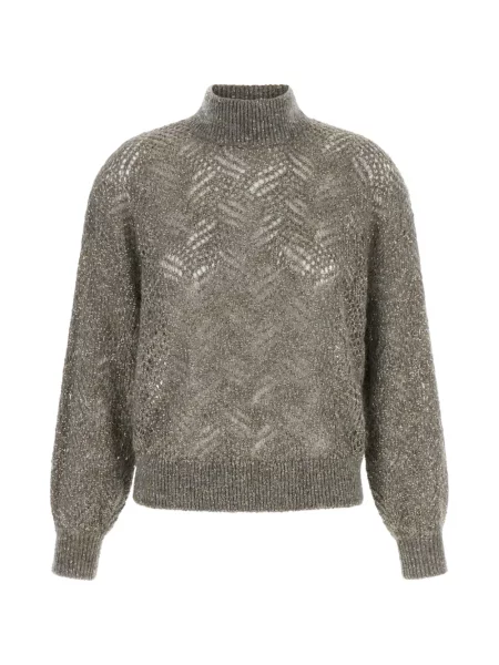 Pulover Brunello Cucinelli cu paiete cu imprimeu abstract gri