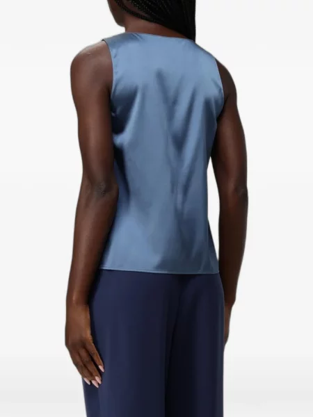 Сатенен топ Emporio Armani с V-образно деколте синьо