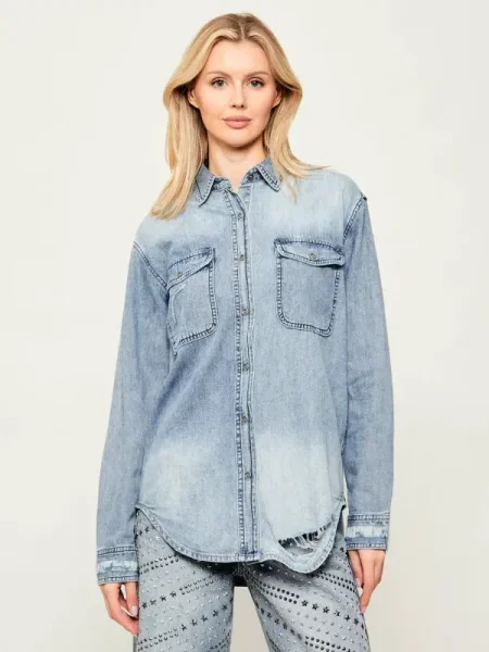 One Teaspoon De blugi cămașă BIRTHDAY EVERYDAY | Oversize fit albastru