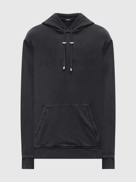 Худі з вишивкою логотипа Balmain сіре