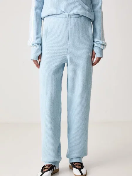 Adidas Originals pantaloni de trening pentru femei cu amestec de lână Adiluna Season 2 x Jennie albastru