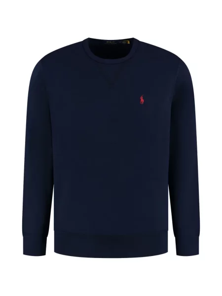 Haftowana koszulka Polo Ralph Lauren z dekoltem w serek niebieska