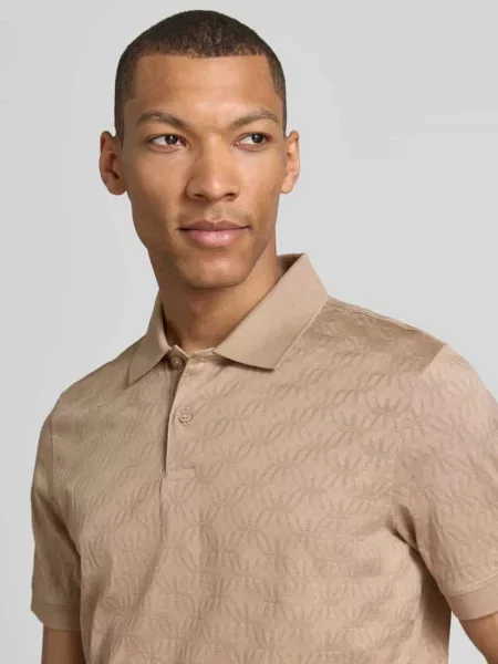 Koszulka polo o kroju nowoczesnym z fakturowanym wzorem model Roberto' Joop! Collection beżowa