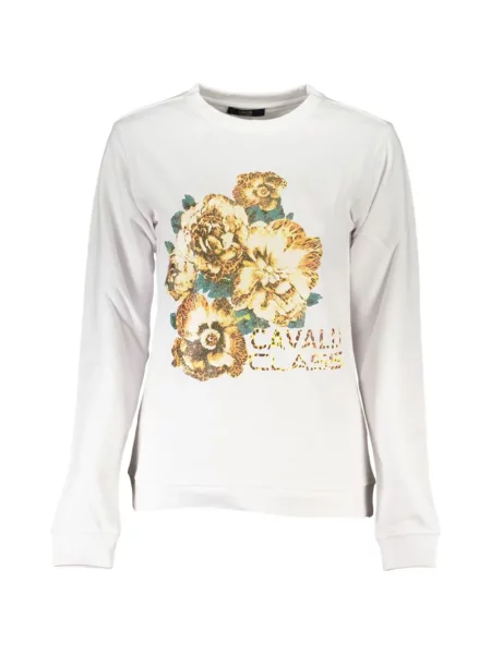 Pulover Cavalli Class cu model floral cu imagine alb