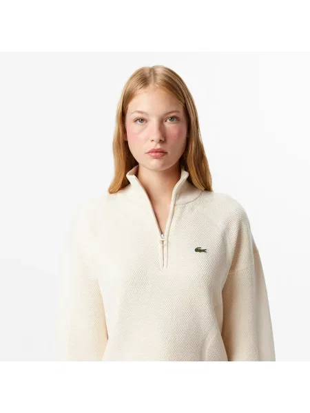 Lacoste Sweter Half Zip Relaxed Fit Kremowy Kremowy