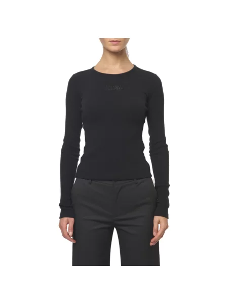 Dzianinowy sweter Mm6 Maison Margiela z długim rękawem czarny