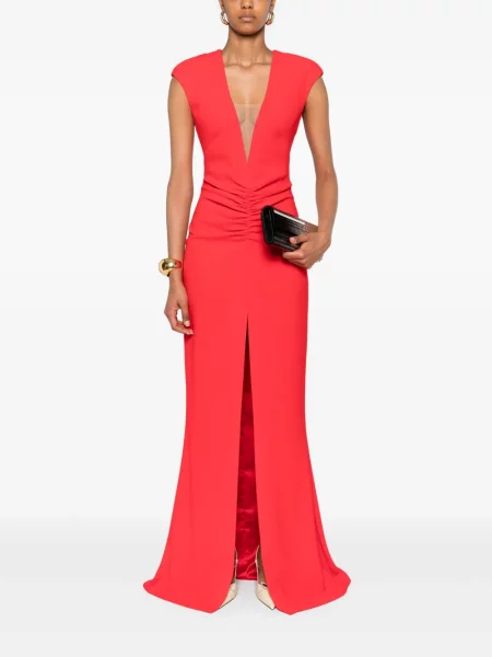 Rochie maxi Silk Love & Lace de mătase de costum roșu