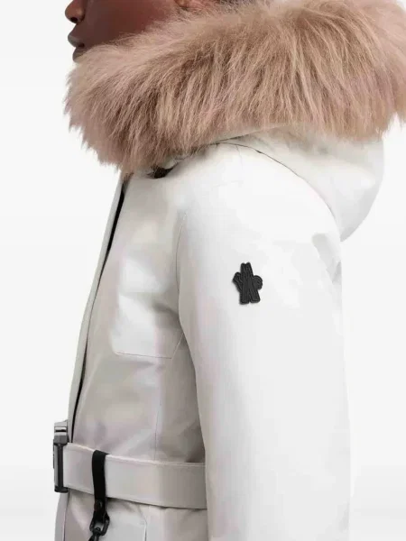 Cu centură geacă cu puf Moncler Grenoble cu blană alb