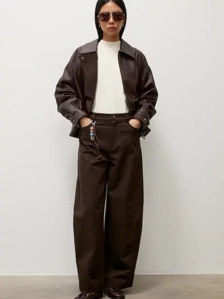 Answear.LAB pantaloni wide leg pentru femei cu maro