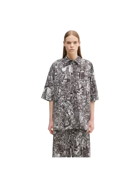 Marcelo Burlon koszula Aop Mech Bowling Shirt Dark Grey Medium relaxed z kołnierzykiem klasycznym szary