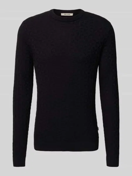 Sweter z dzianiny o kroju regular fit z fakturowanym wzorem model ‘KALLE’ Only & Sons czarny