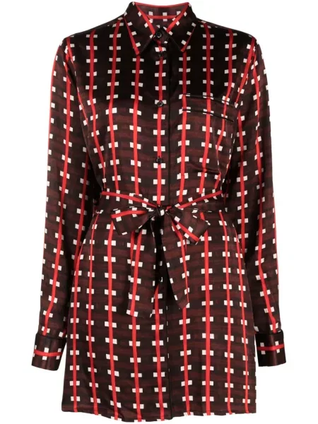 Talia bluzka Wales Bonner w kratkę z nadrukiem brązowa