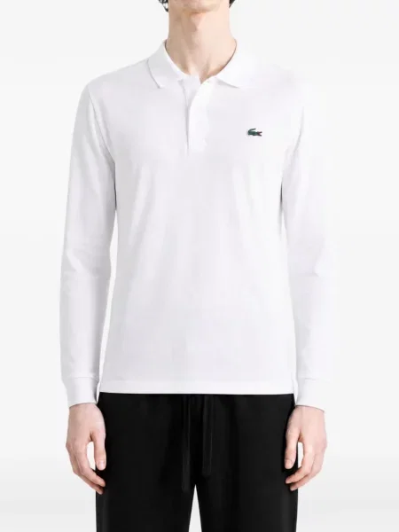 Lung tricou polo Lacoste cu autograf alb