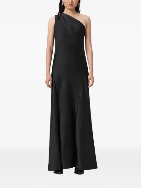 Sukienka maxi Allsaints drapowana na jednym ramieniu garniturowa czarna