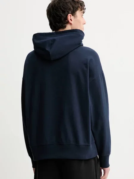 Mikina Calvin Klein tmavomodrá s kapucí s aplikací