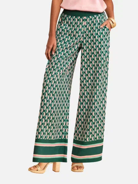 Love & roses Pantaloni azur / verde închis / roz / murdar alb