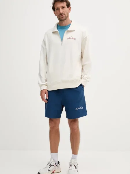Dukserica s pamukom Calvin Klein Jeans bez uzorka bež