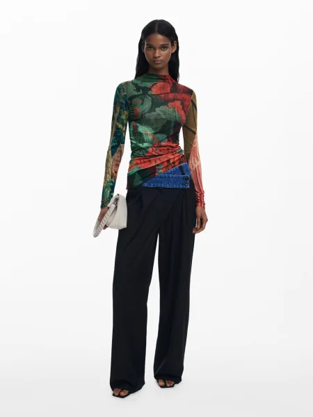 Bluză Desigual cu guler înalt verde