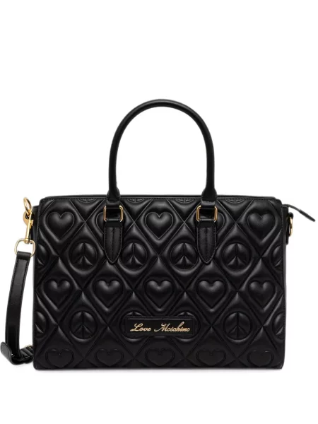 Matlasat geantă shopper Love Moschino cu motiv cu inimi negru