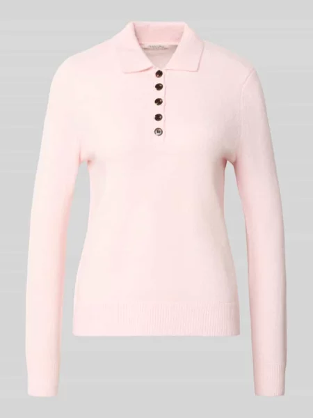 Sweter z dzianiny z kołnierzykiem polo i listwą guzikową Christian Berg Woman różowy