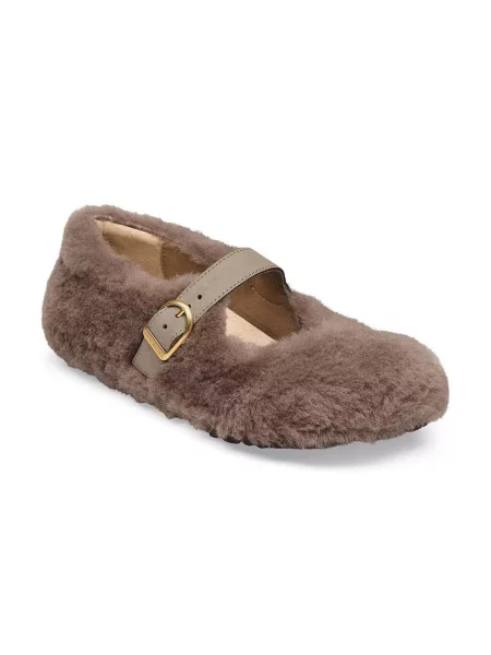 Birkenstock балеринки от кожа Santa Clarita Shearling кафяво