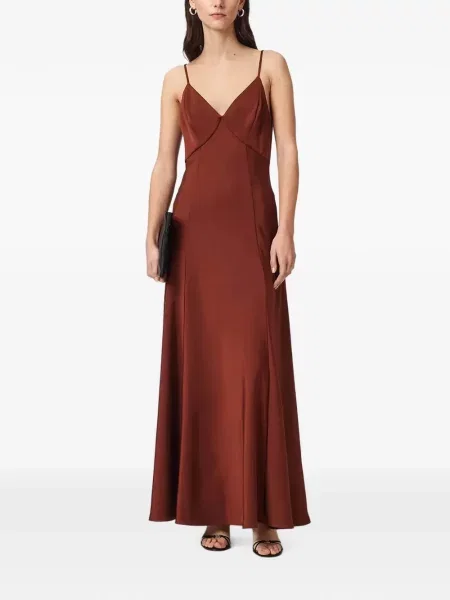 Rochie maxi Allsaints cu decolteu în V maro