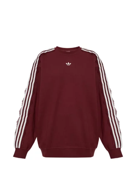 Hanorac crewneck Adidas cu dungi din dantelă roșu