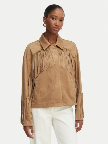 Μπουφάν Guess Jeans Ls Ibby Fringe Jacket Wet Sand M/L καφέ