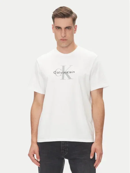 Тениска Calvin Klein Jeans с принт бяло