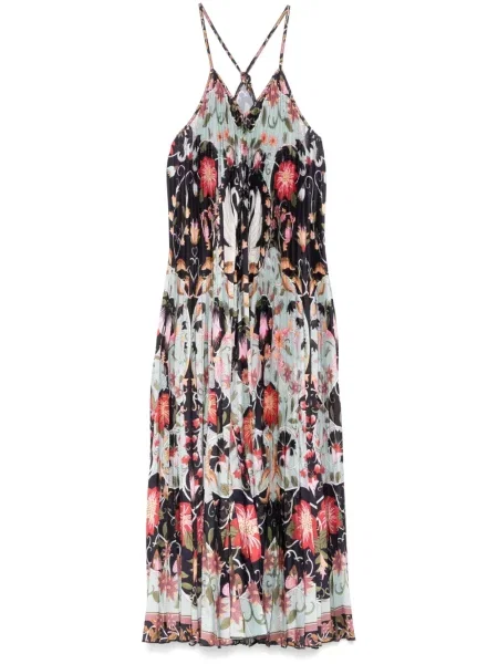 Плисирана миди рокля Farm Rio без ръкави до коляното синьо