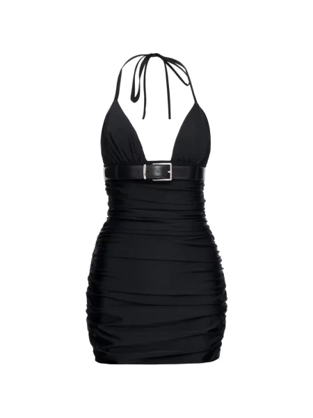 Rochie mini Medeea cu volane cu gât halter negru