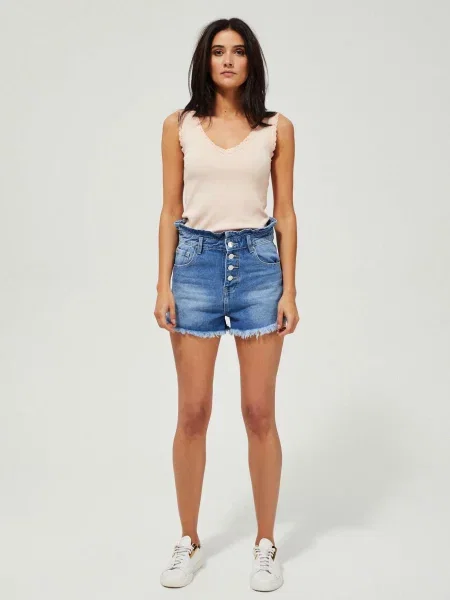 Pantaloni scurți din denim Marisse cu talie înaltă albastru