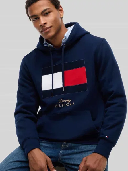 Bluza z kapturem z nadrukiem z logo Tommy Hilfiger granatowa