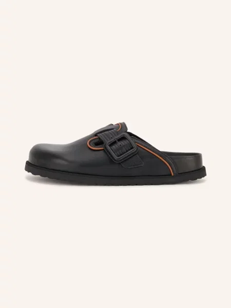 Birkenstock Pantofle Boston Leather Buckle / hnědá černá