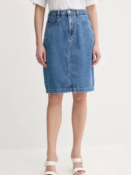 BOSS fustă din denim mini evazati albastru