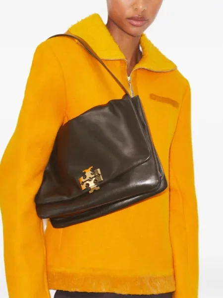 Geantă de mână Tory Burch mari cu autograf maro